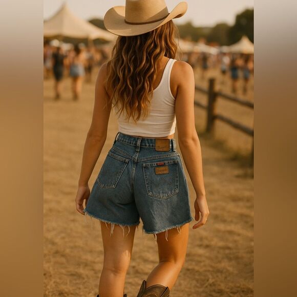Vintage Wrangler Size 33 Oversized Dad Jean Shorts Denim Cutoffs Cowgirl Western - Picture 1 of 9